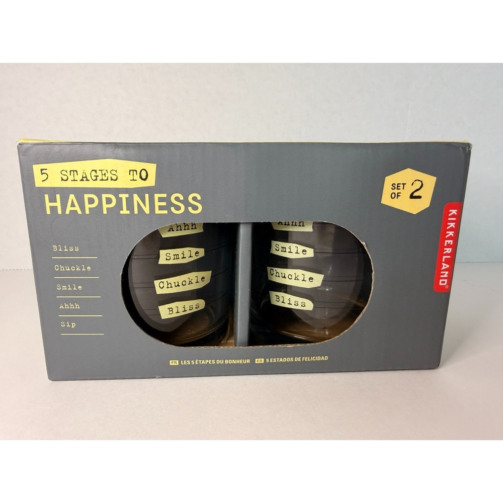 Kikkerland 5 Stages to Happiness Whiskey Glass Set Tumblers Set of 2
